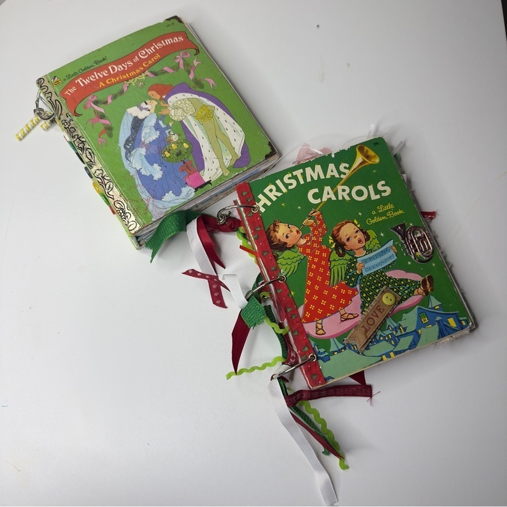 Little Golden Books Christmas Carols Junk Book Collage Scrapbook Set 2 Vintage